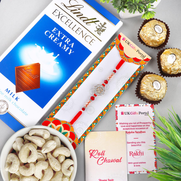 A D Designer Rakhi with Chocolate & Cashew - For USA