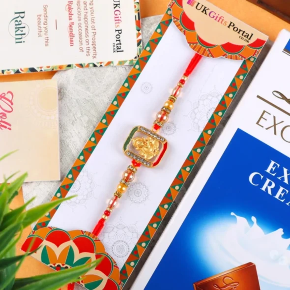 Ganesha Rakhi with Lindt Bar - For USA