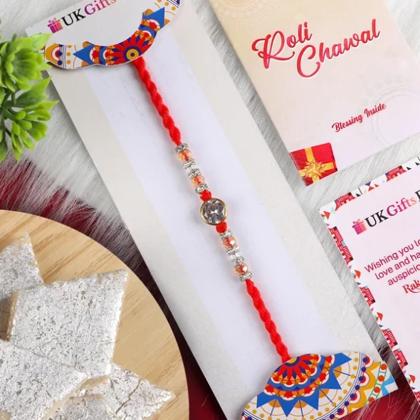 American Diamond Rakhi with Kaju Katli Sweet - For USA