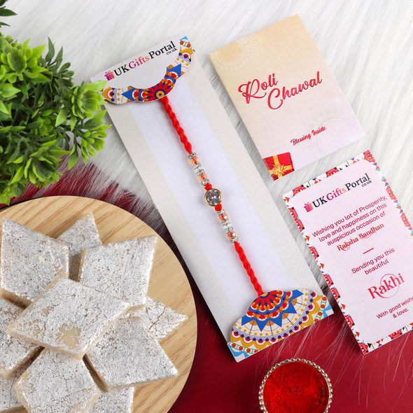 American Diamond Rakhi with Kaju Katli Sweet - For USA