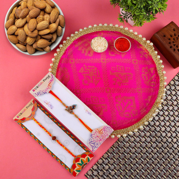 Set of 2 Rakhis with Puja Thali - For USA