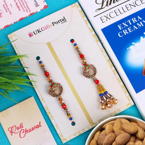 Red Bhaiya Bhabhi Rakhi with Lindt & Almond - For UK