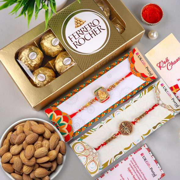 Ganesha Rakhi Set with Ferrero Rocher n Almond - For Canada