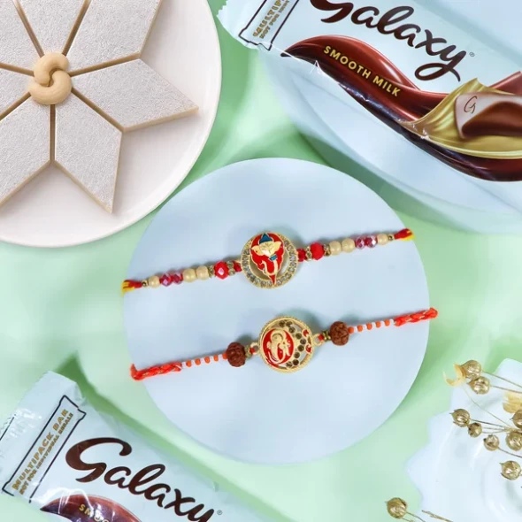 Ganesha Rakhi Set with Kaju Katli & Galaxy Bars - For Canada