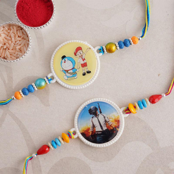 Set of 2 Doremon and Pubg Rakhi for Kids - For INDIA