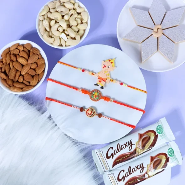 Kids Ganesha Rakhi Set with Kaju Katli & Chocolate - For UK