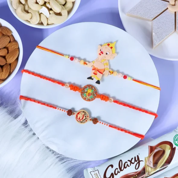 Kids Ganesha Rakhi Set with Kaju Katli & Chocolate - For UK