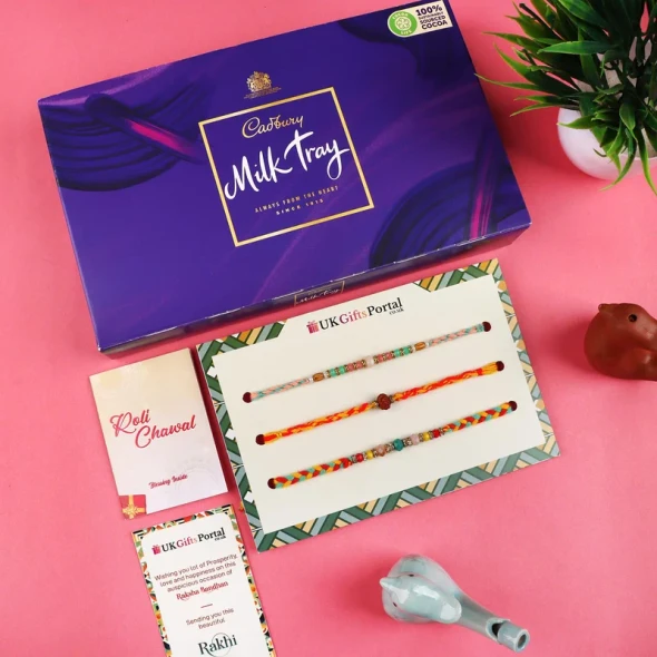 Charming Rakhi Set of 3 with Cadbury Box - For UK