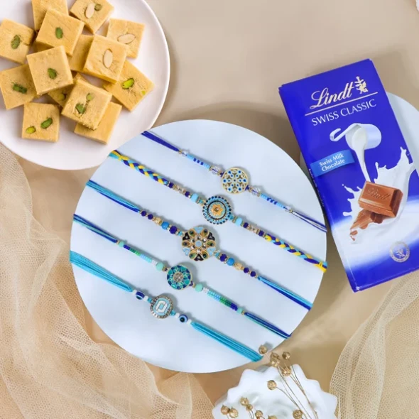 Appealing Blue Rakhis with Sweet & Lindt - For UK