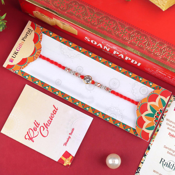 Splendiferous Diamond Rakhi with Soan Papdi - For UK