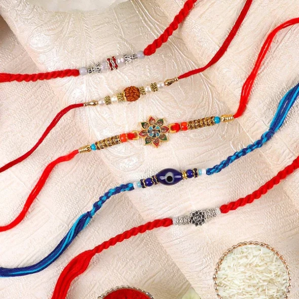 Pleasing Set of 5 Designer Rakhi - For UK