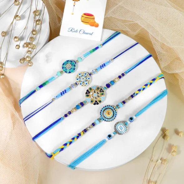 Pleasing Set of 5 Designer Rakhi - For UK