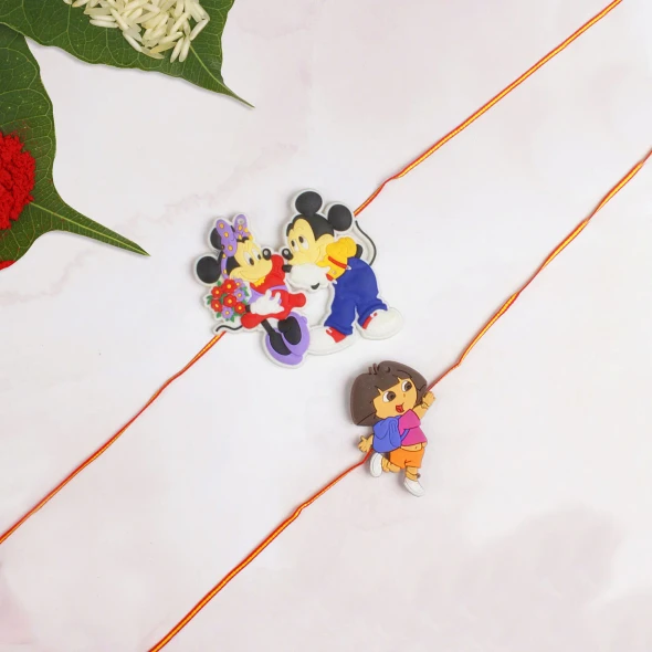 Mickey Mouse & Dora The Explorer Kids Rakhi - For UK