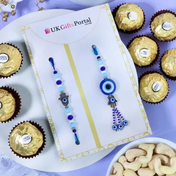Evil Eye Protection Rakhi with Ferrero Rocher & Cashew - For UK