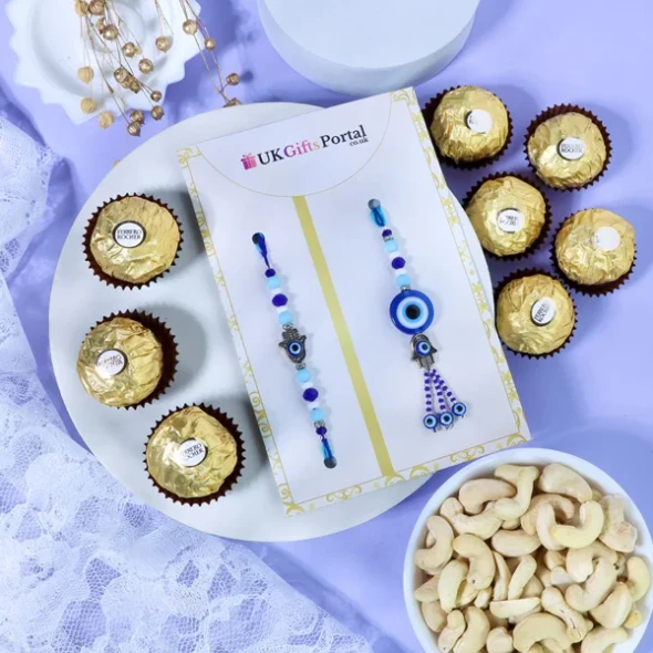 Evil Eye Protection Rakhi with Ferrero Rocher & Cashew - For UK