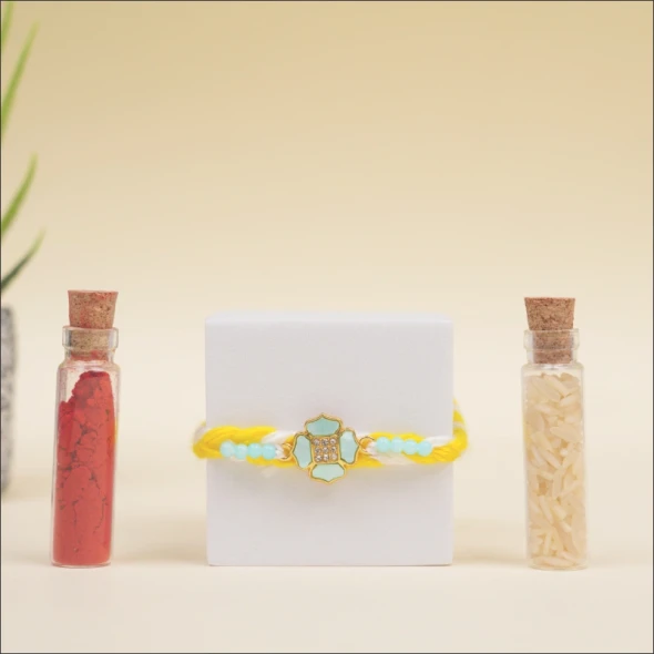Yellow Floral Designer Rakhi - For INDIA