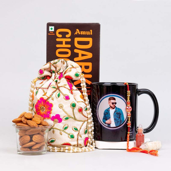 Designer Rakhi N Personalized Mug with Almonds - For INDIA