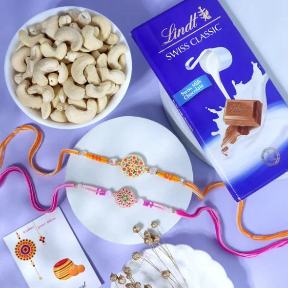 Magnificent Rakhi Set with Lindt & Cashew - For UK