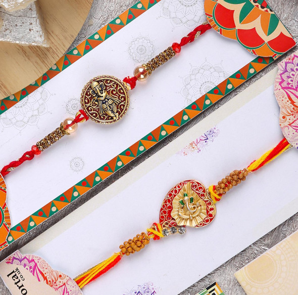 Divine Ganesha Rakhi Set with Kaju Katli - For UK