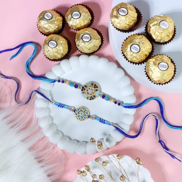 Dazzling Floral Rakhis with Ferrero Rocher - For UK
