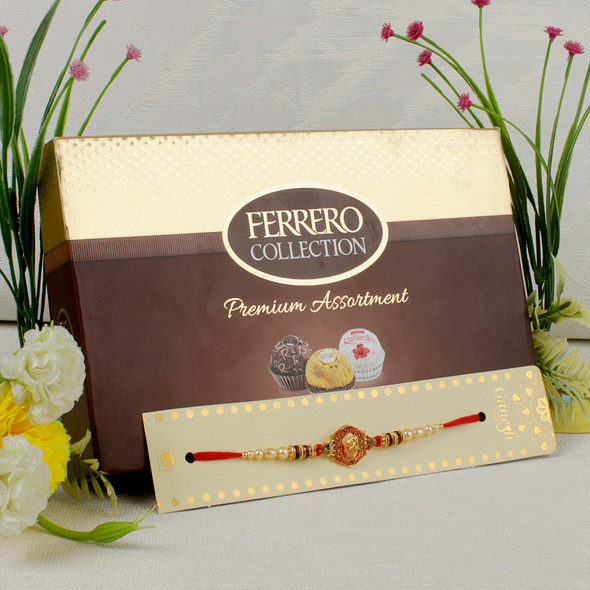 Aum Rakhi to Singapore, symbolizing peace, protection, and unity on Raksha Bandhan with Ferrero Rocher Chocolate for sweeter celebration.