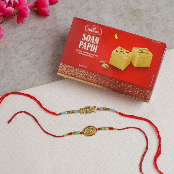 Set of 2 Elegant Rakhi with Sweet - For Singapore