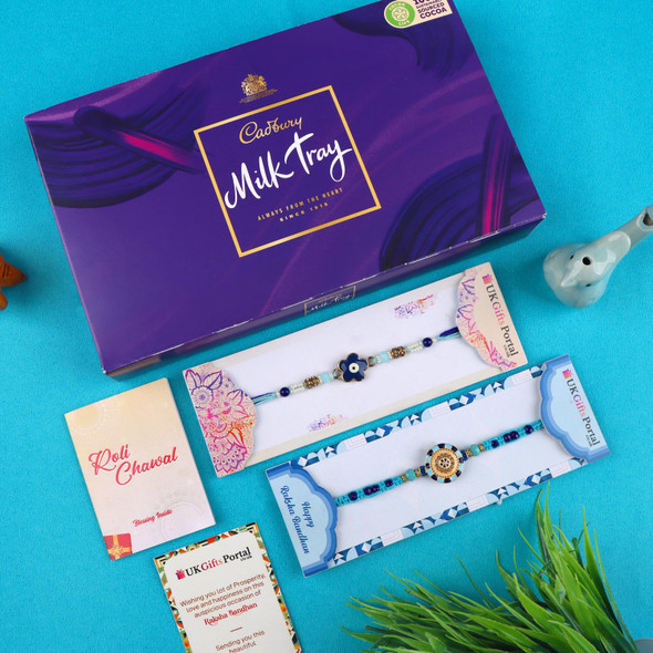 Set of 2 Designer Rakhi n Chocolate - For Singapore