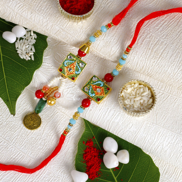 Designer Square Bhaiya Bhabhi Rakhi - For Singapore