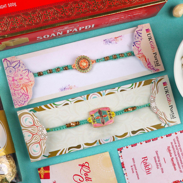 Floral Vibrant Set of 2 Rakhi Sweet Ferrero & Cashew - For UK