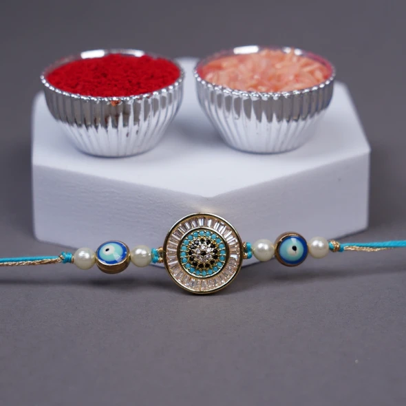 Blue Evil Eye Designer Rakhi - For INDIA