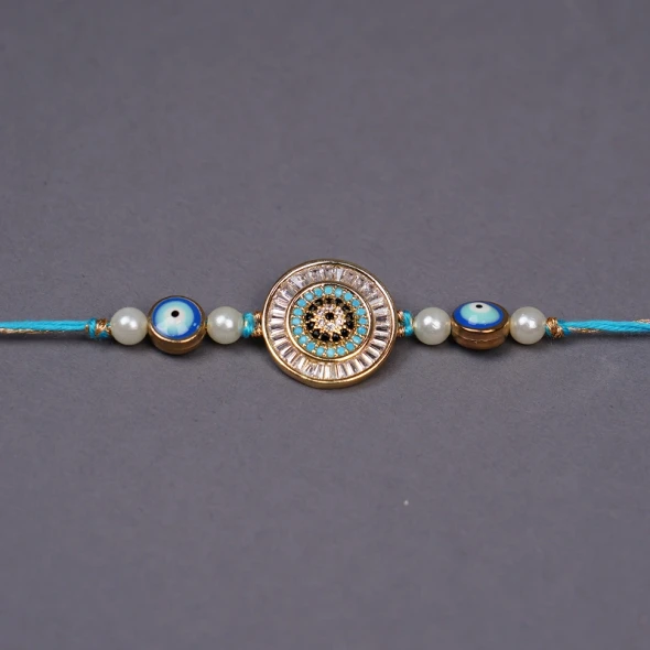 Blue Evil Eye Designer Rakhi - For INDIA