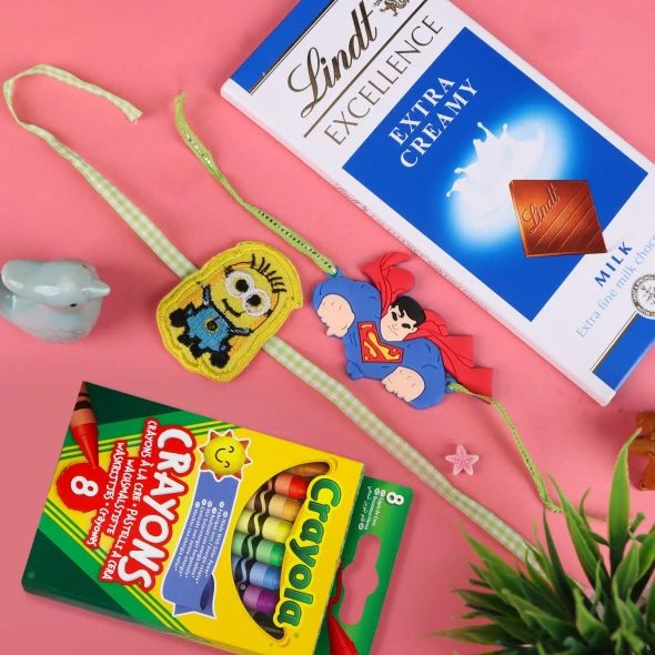 Kids Rakhi Set with Lindt & Crayola Atr Pack - For UK