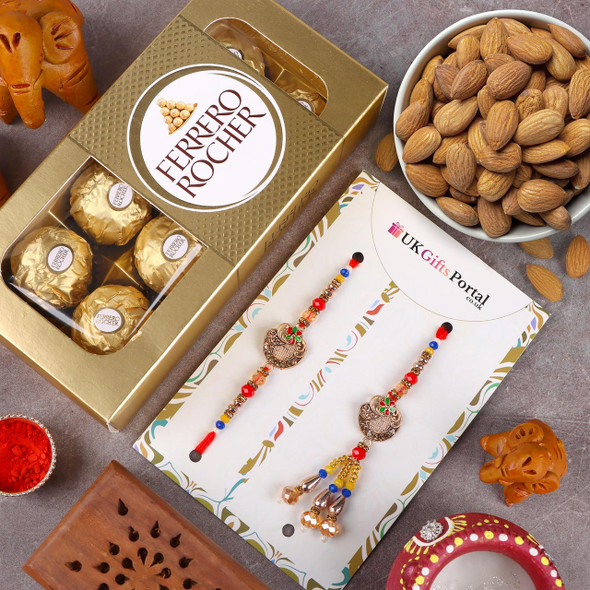 Designer Bhai Bhabhi Rakhi with Ferrero & Almond - For Canada