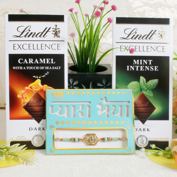 Radiant Royal Designer Rakhi with Chocolate Bars - For UK