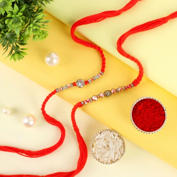 Meticulous Set of 2 Beads Rakhi - For UK