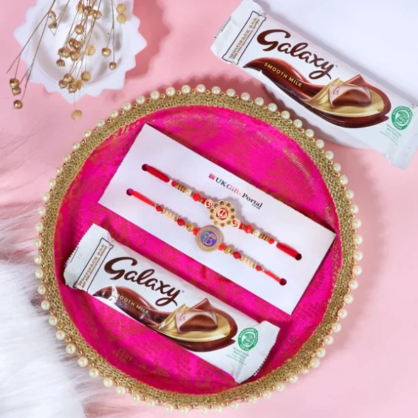 Pious Sikh Symbol Rakhi with Puja Thali & Galaxy Bar  - For UK