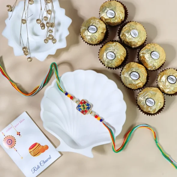 Beauteous Rakhi with Ferrero Chocolate - For UK