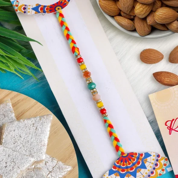 Beads Rakhi with Kaju Katli & Almond - For Australia