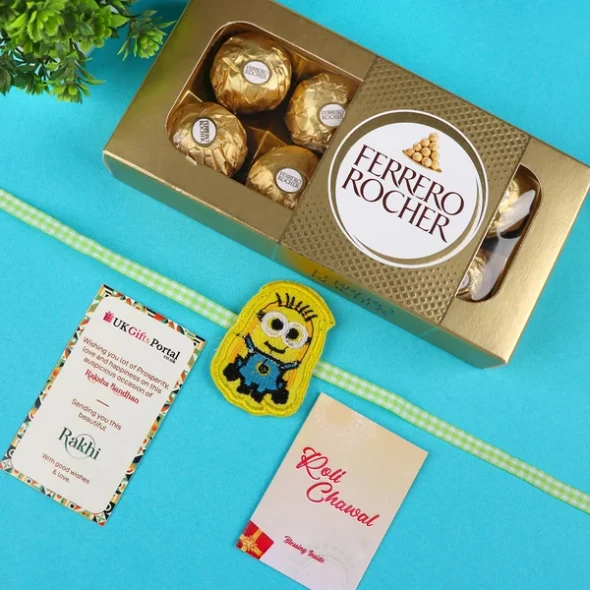 Minion Rakhi with Ferrero Rocher 16 Pcs - For Australia