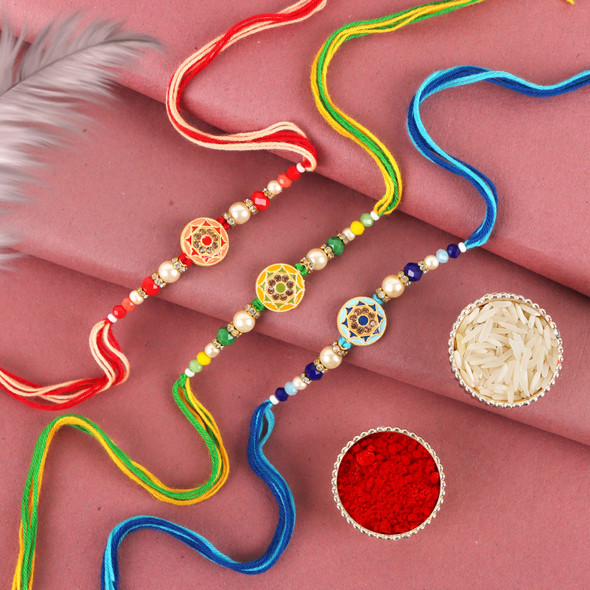 Set of 3 Colourful Beaded Rakhi for Brothers - For Australia