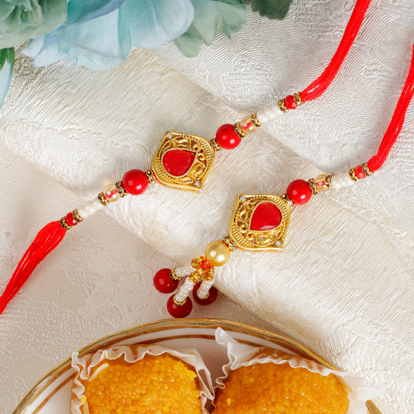 Red Bhaiya Bhabhi Rakhi n Sweet Combo - For Australia