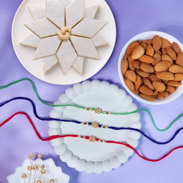 Elegant Rakhis with Kaju Katli & Almond - For Australia