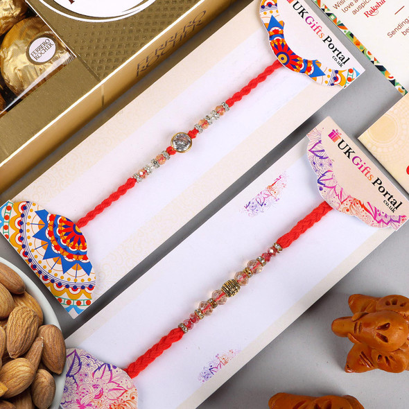 Diamond Beads Rakhis n Ferrero Rocher 16 Pcs & Almond - For Australia