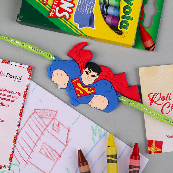 Superman Kid's Rakhi with Crayons set- For USA