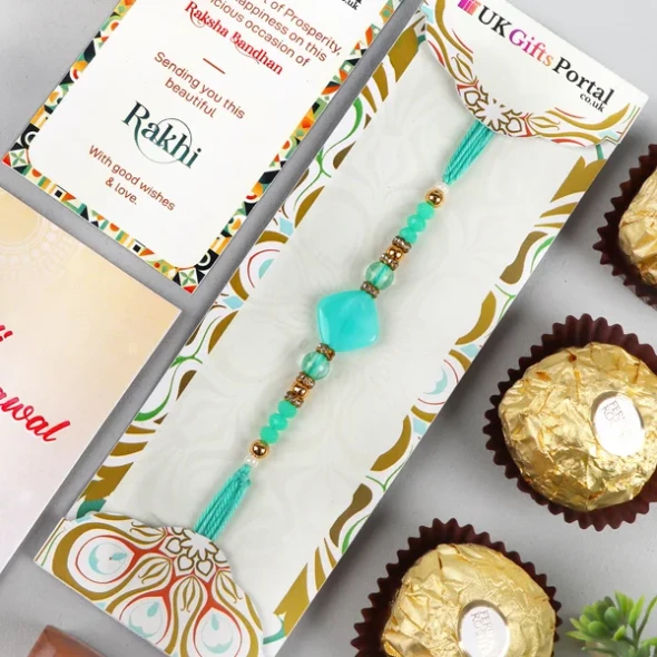 Crystal Rakhi with Ferrero 3 Pcs Chocolate - For USA