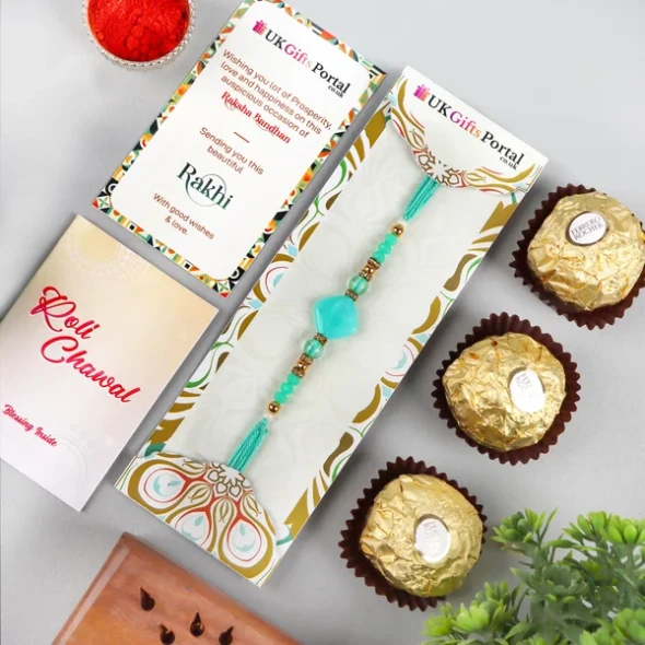 Crystal Rakhi with Ferrero 3 Pcs Chocolate - For USA