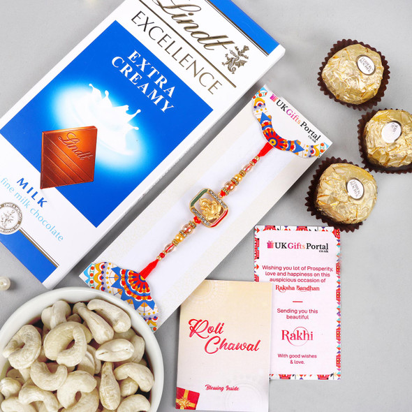 Designer Ganesha Rakhi Dty-fruit Chocolate Hamper  - For USA