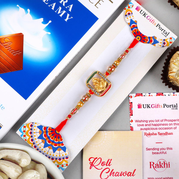 Designer Ganesha Rakhi Dty-fruit Chocolate Hamper  - For USA
