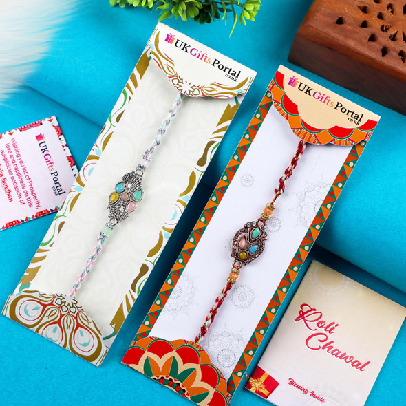 Sizzling Fancy Metal Diamond Set of 2 Rakhi - For USA