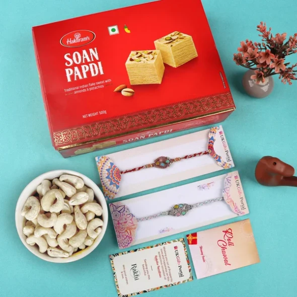 Set of 2 Rakhis with Sweet & Cashew - For USA